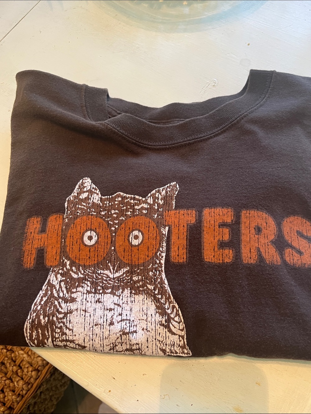 Hooters Men Short-Sleeve Tee with Orange Logo and White Owl Graphic